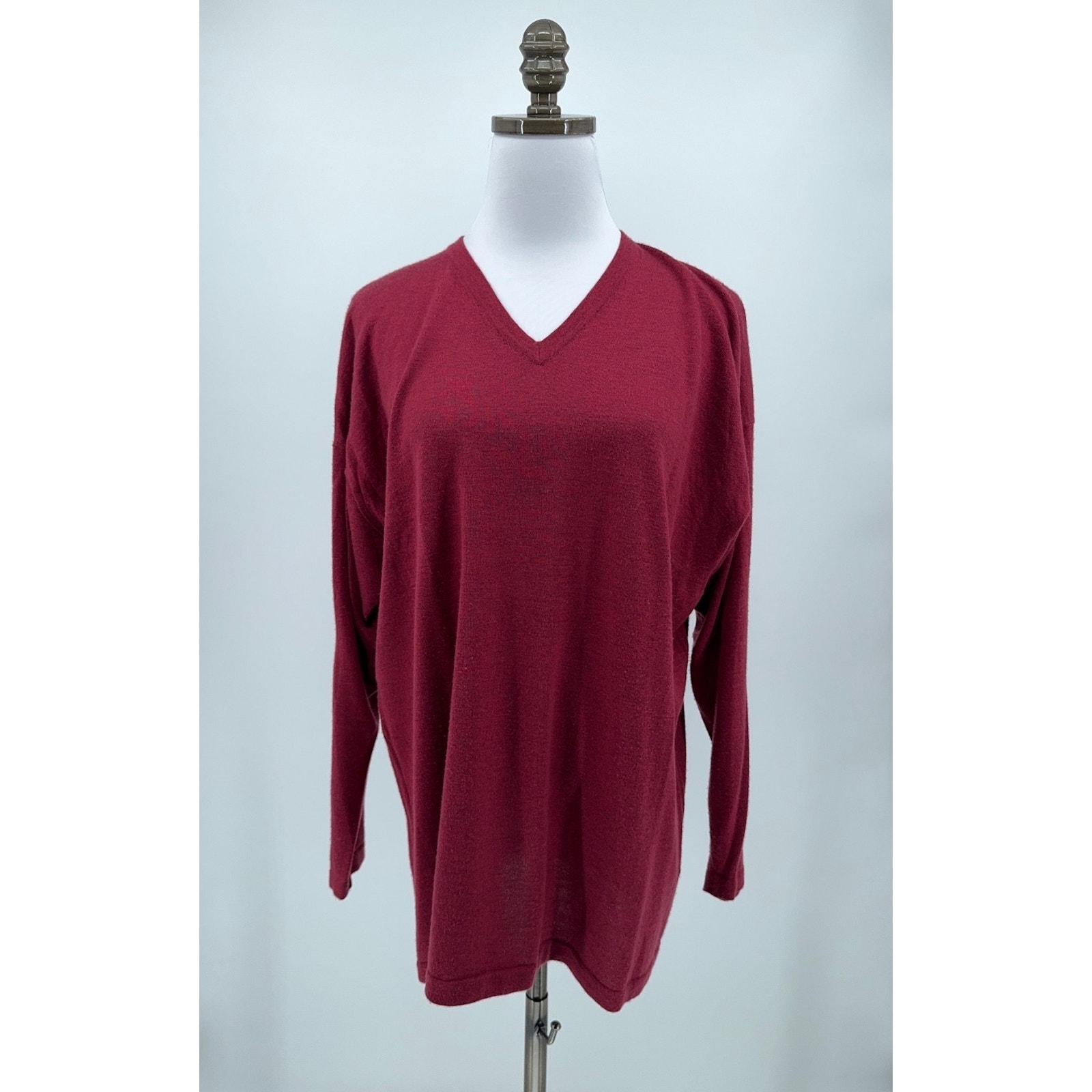 Eskandar Womens Red Cashmere Lightweight V Neck 3/4 Sleeve Tunic Top